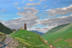 Flying-Spirits-Passing-Behind-an-Ushguli-Tower-2016-Oil-on-Linen-30-x-48-1