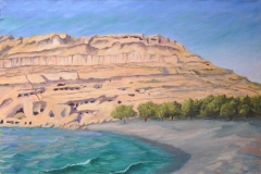 On-the-Beach-with-Terry-at-Matala-1986-Oil-on-Linen-24x36